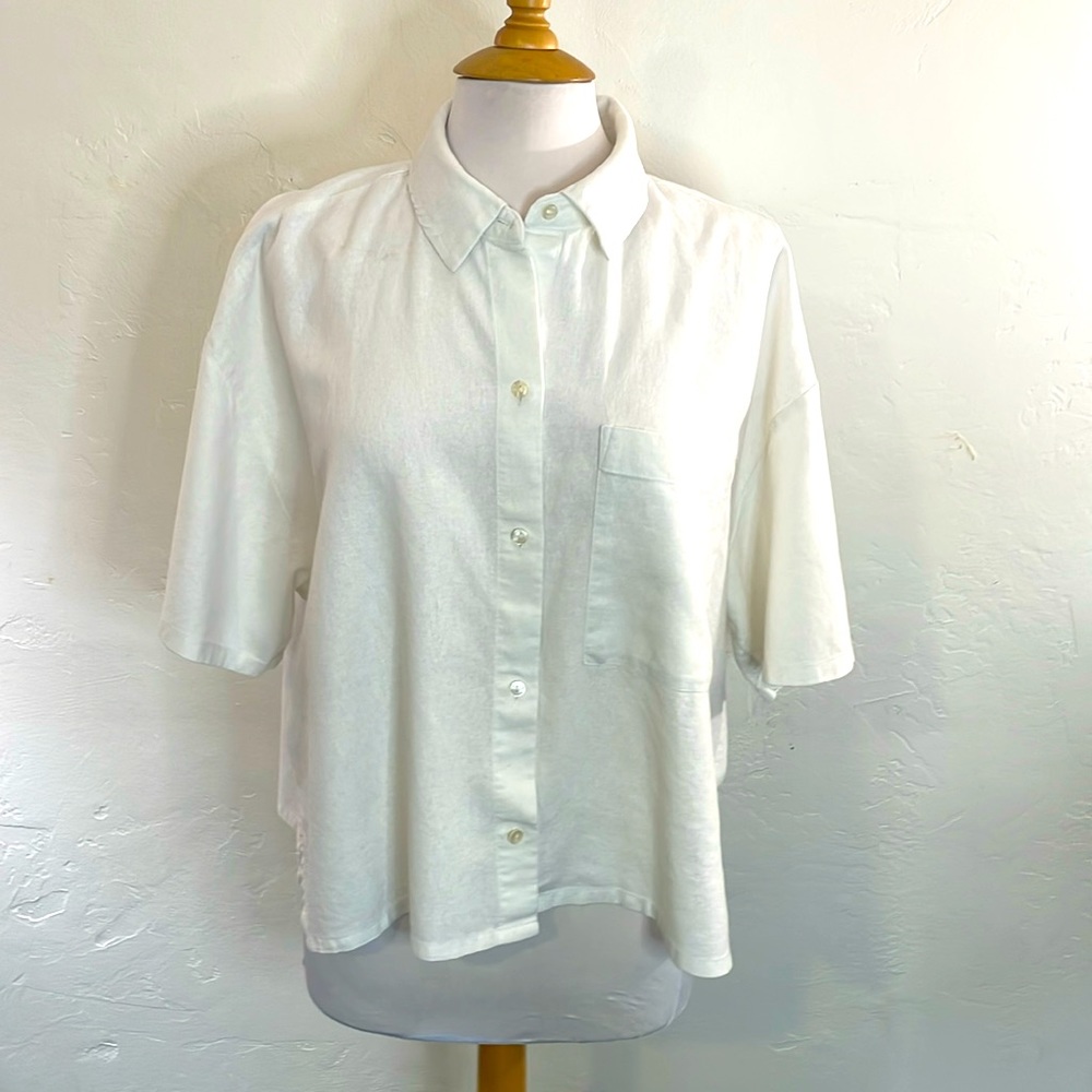 Abercrombie & Fitch Button Up White Cotton Shorter Sleeve Women's Shirt Size L